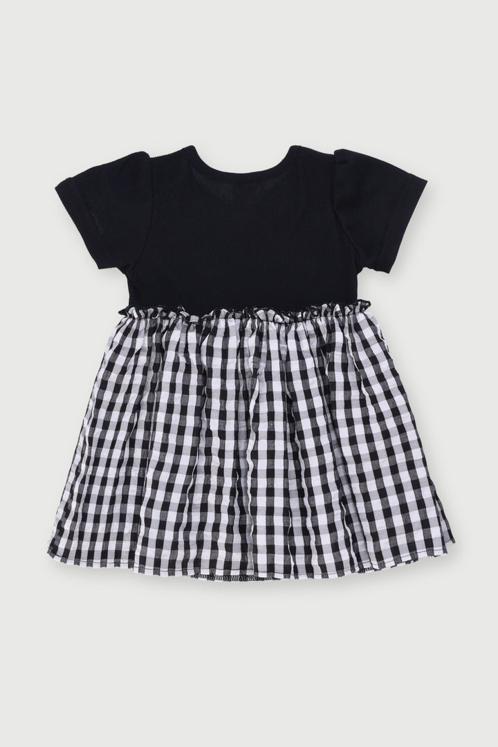 Baby Girls Check Combo Dress - Black