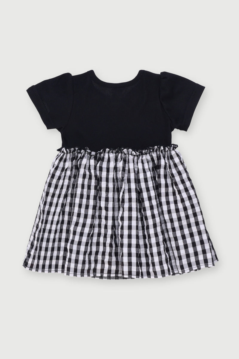 Baby Girls Check Combo Dress - Black