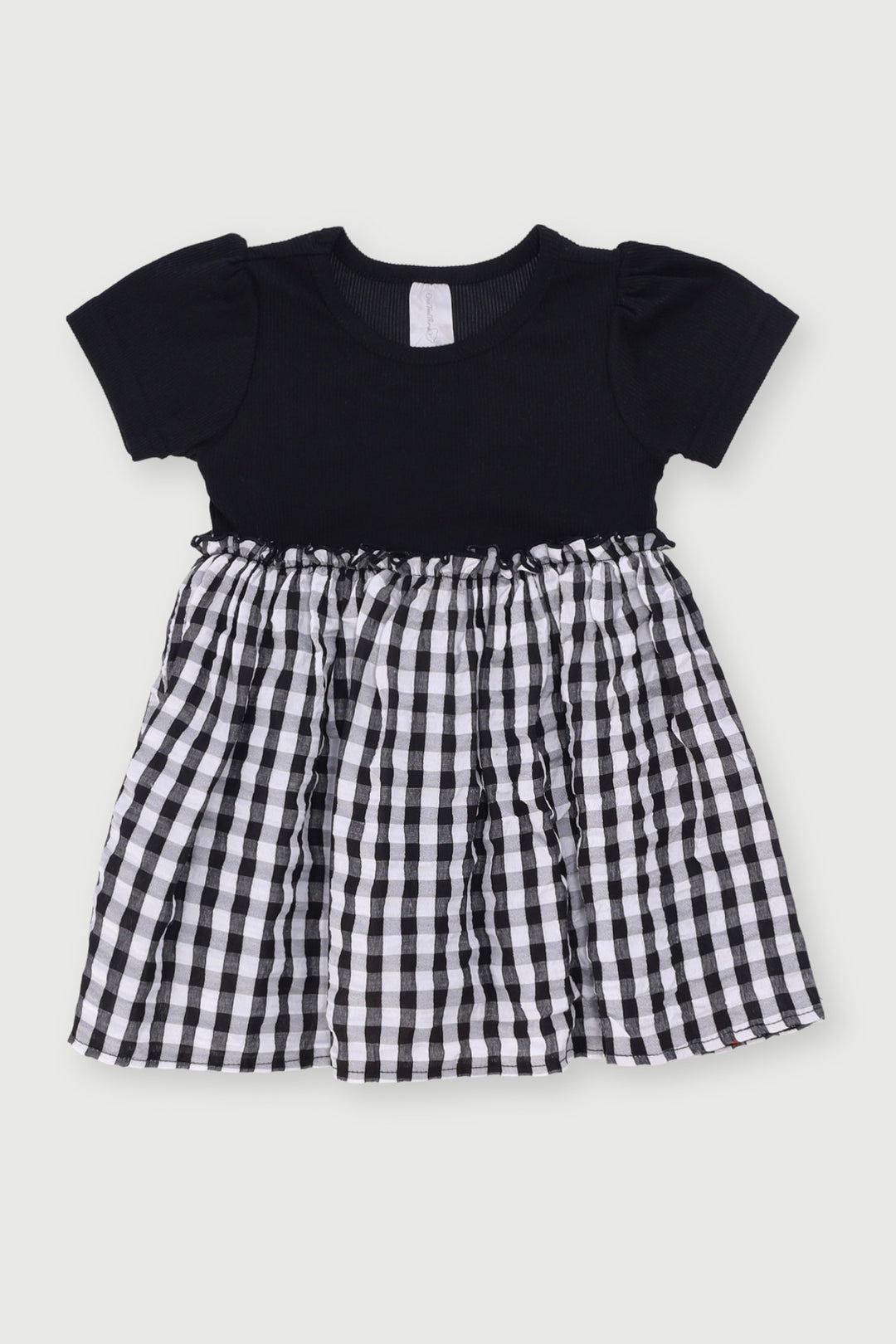 Baby Girls Check Combo Dress - Black