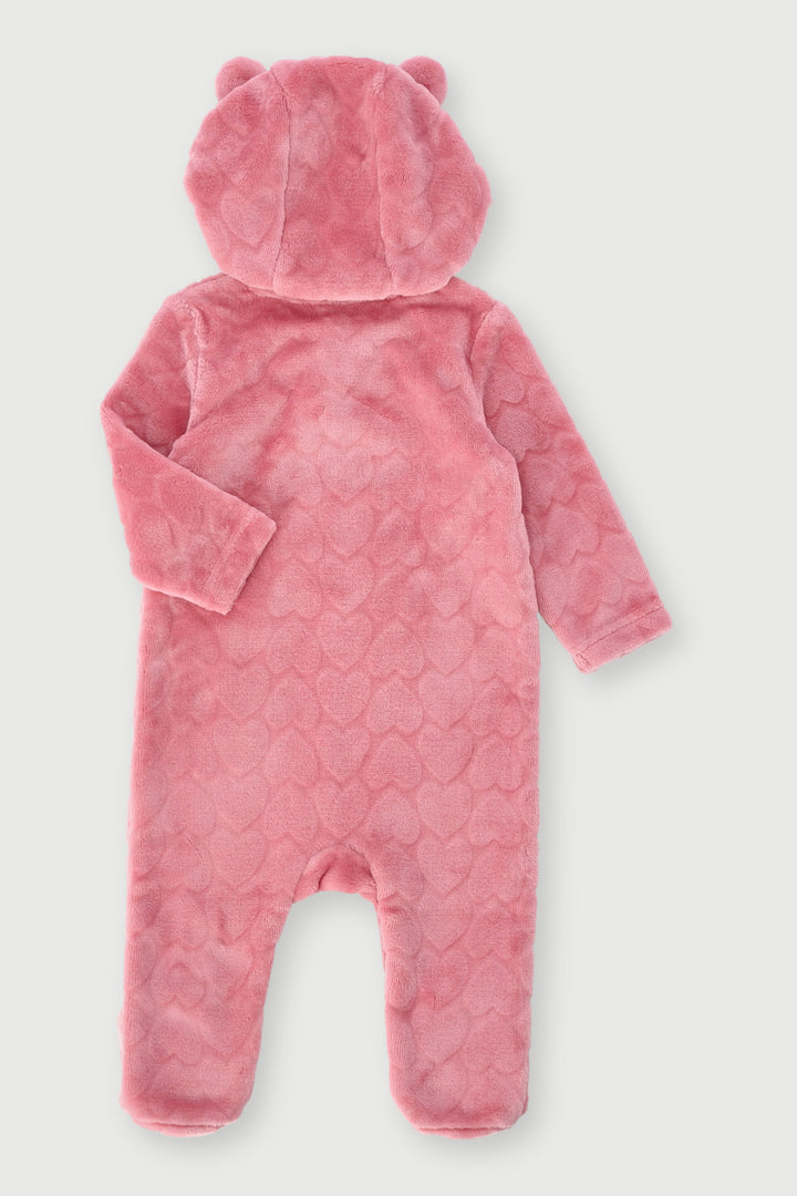 Baby Girls Hooded Embossed Babygrow - Rose