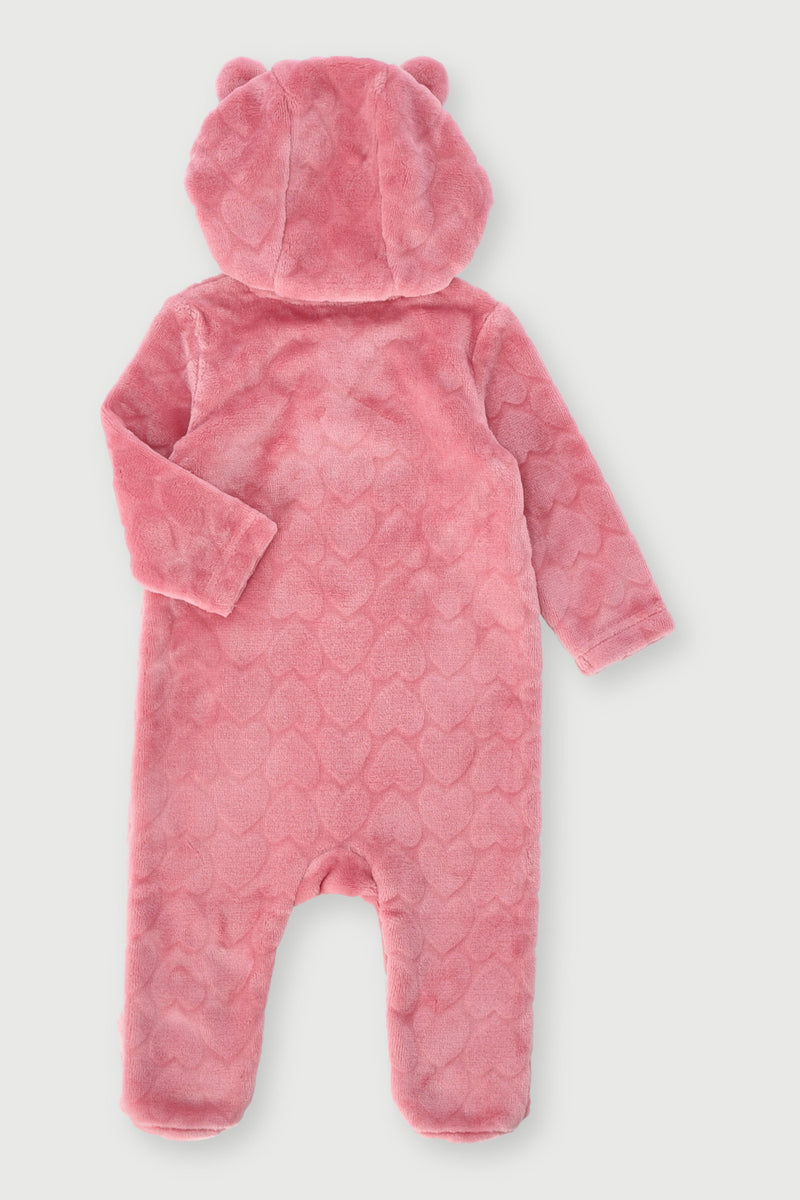 Baby Girls Hooded Embossed Babygrow - Rose