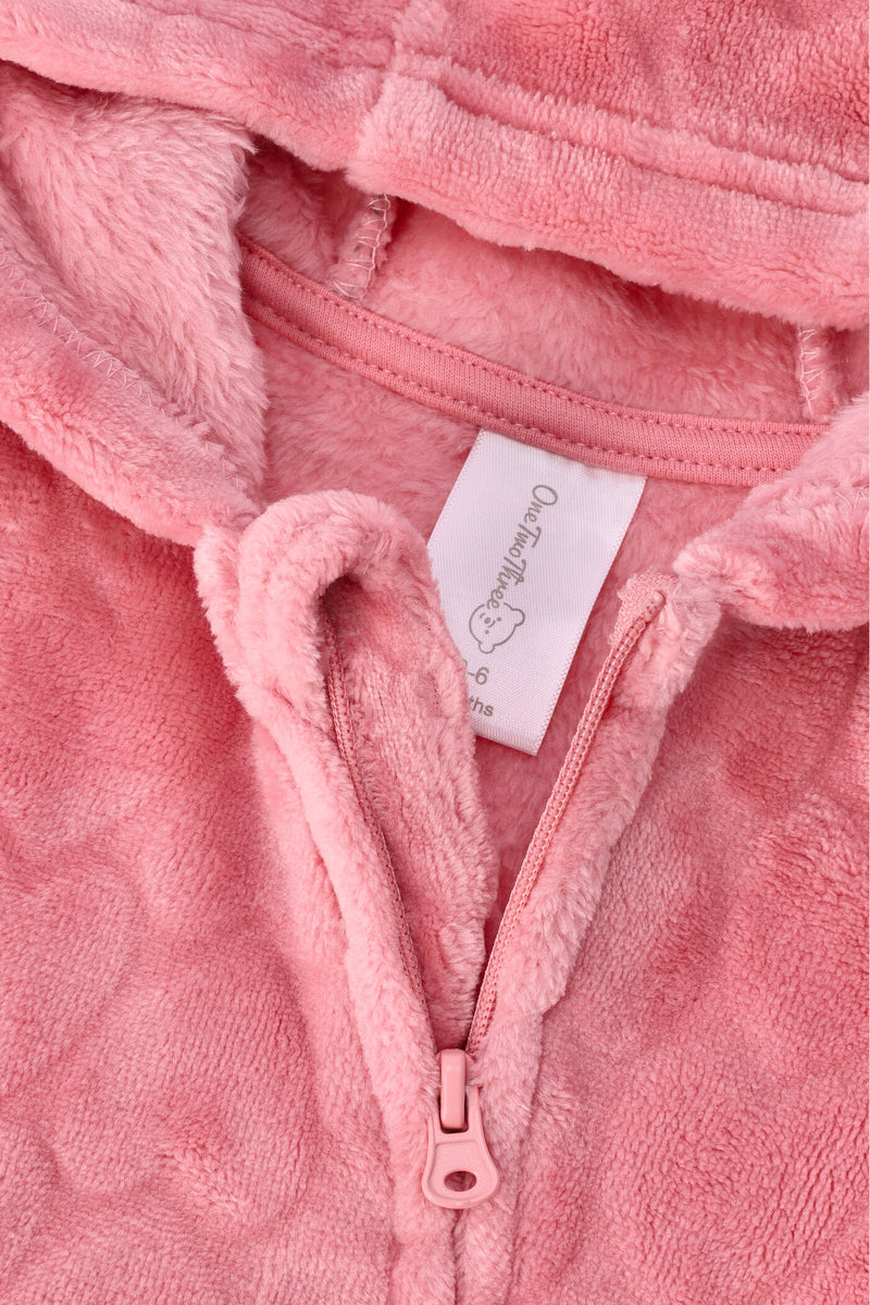Baby Girls Hooded Embossed Babygrow - Rose