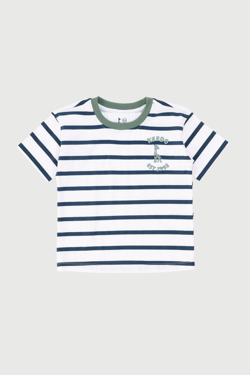 Keedo Boys Fashion Stripe Tee - White
