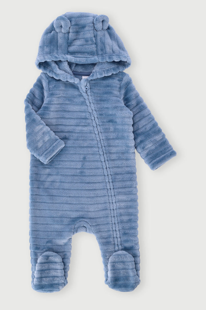 Baby Boys Embossed Hooded Babygrow - Blue