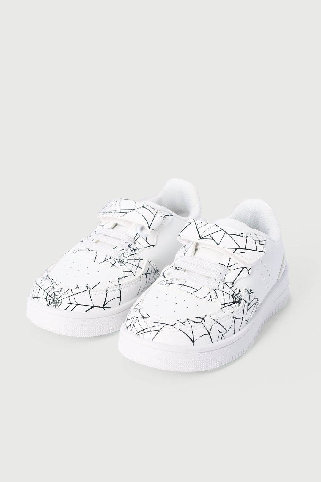 Pre-Boys Web Print Court Sneaker - White/Black