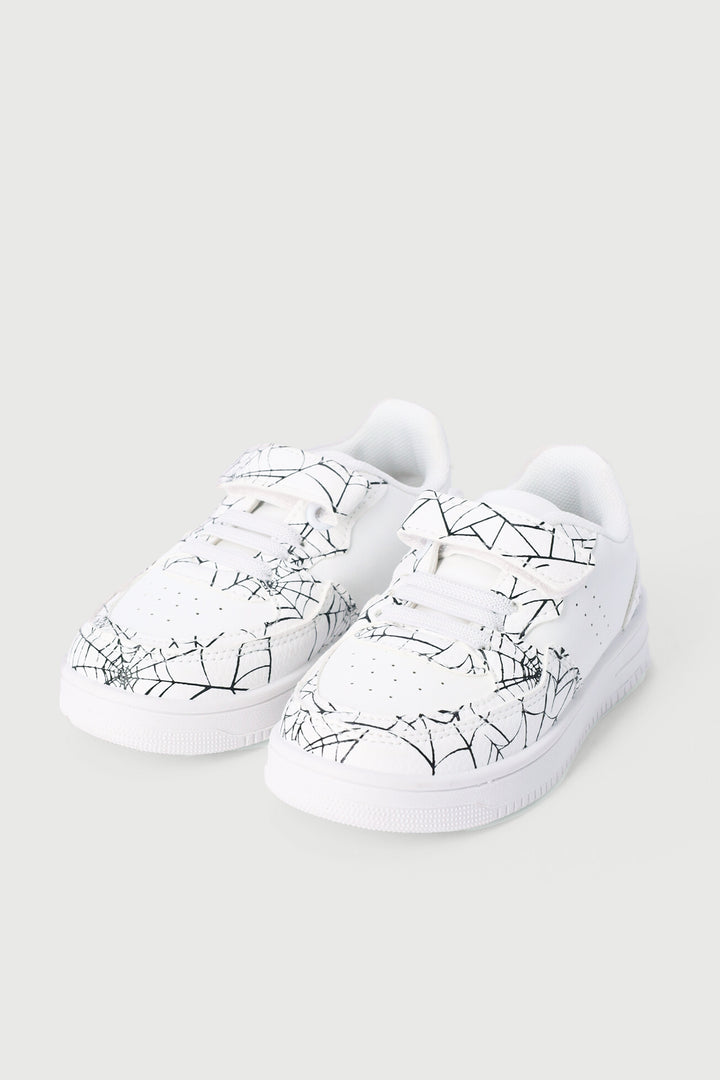 Pre-Boys Web Print Court Sneaker - White/Black