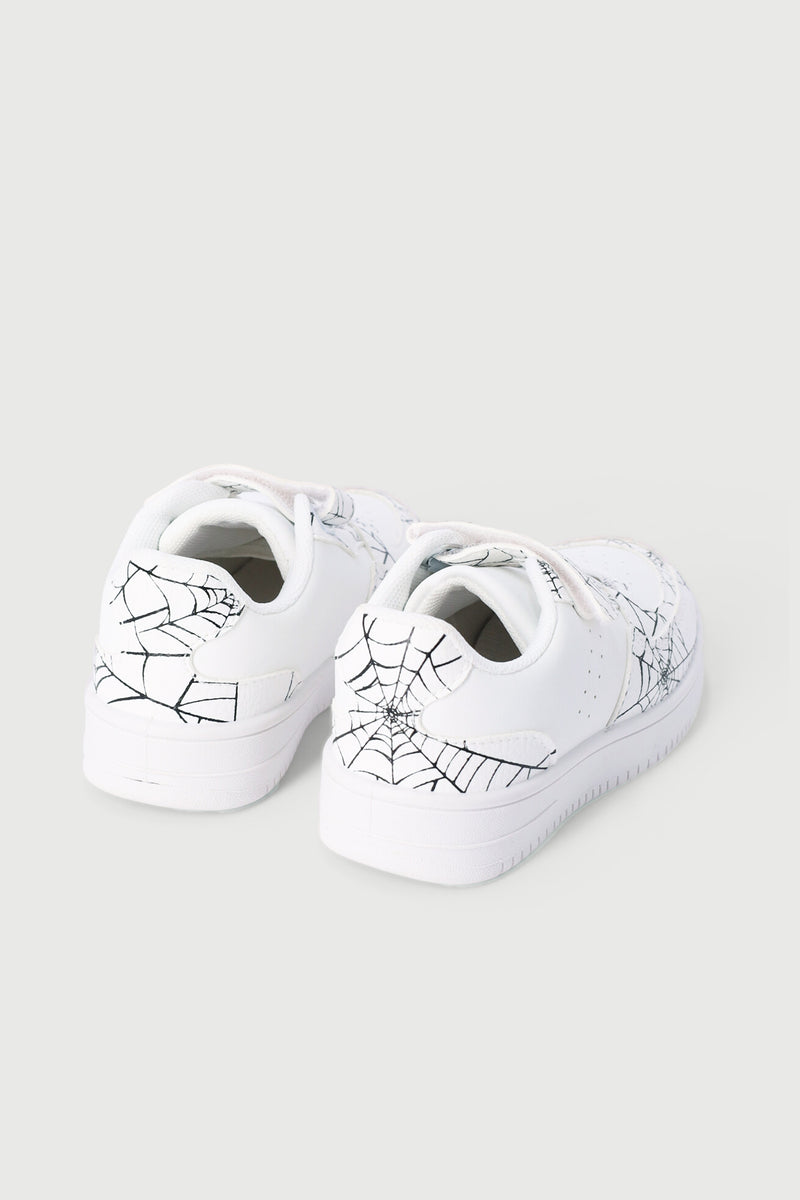 Pre-Boys Web Print Court Sneaker - White/Black