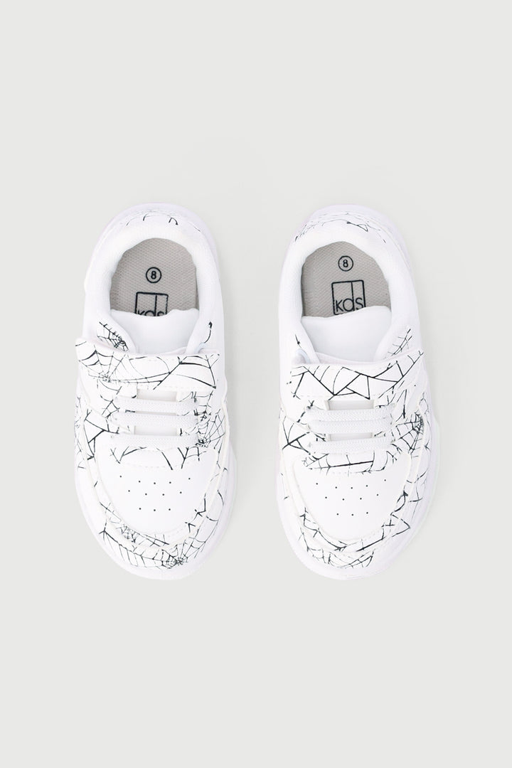 Pre-Boys Web Print Court Sneaker - White/Black