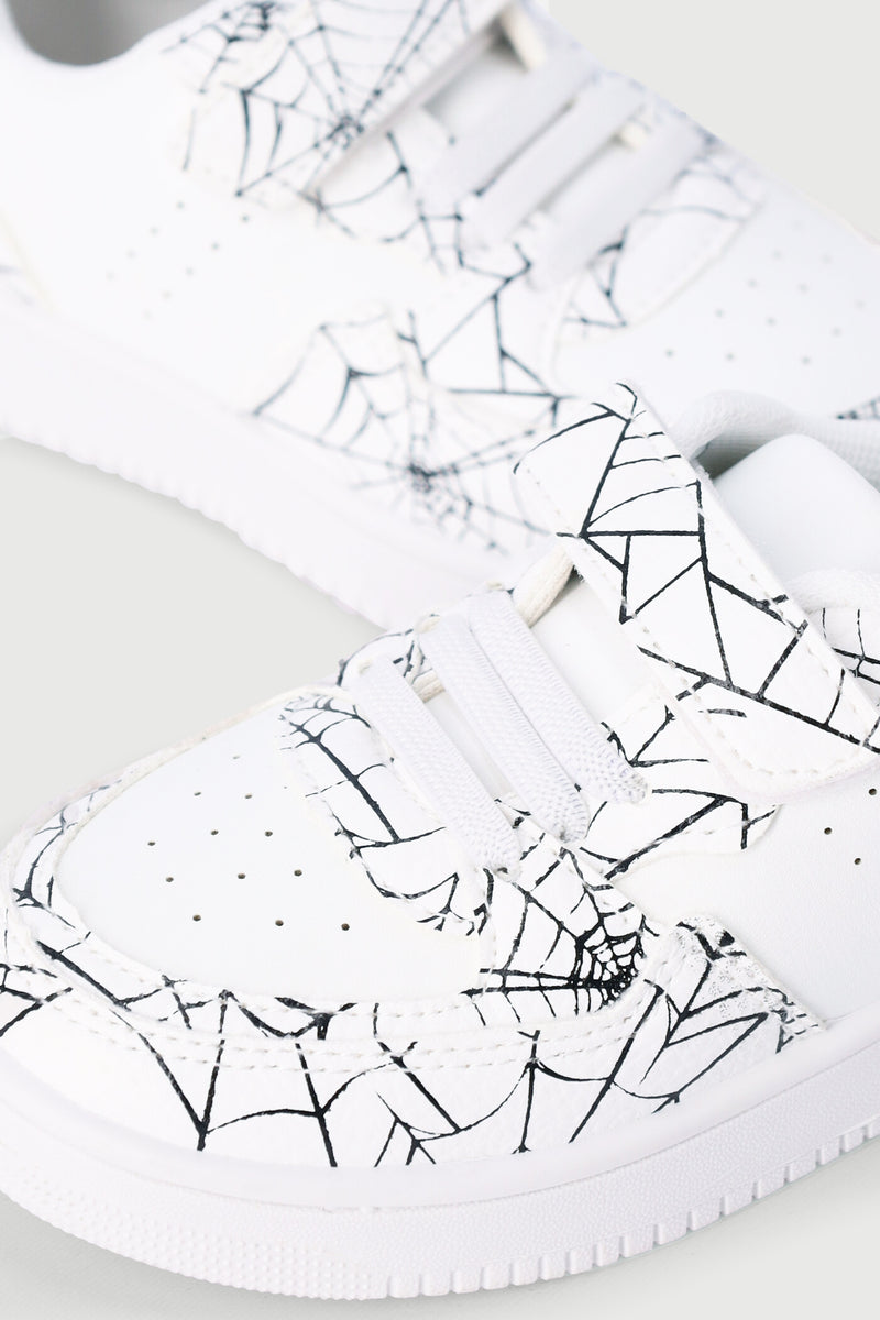 Pre-Boys Web Print Court Sneaker - White/Black
