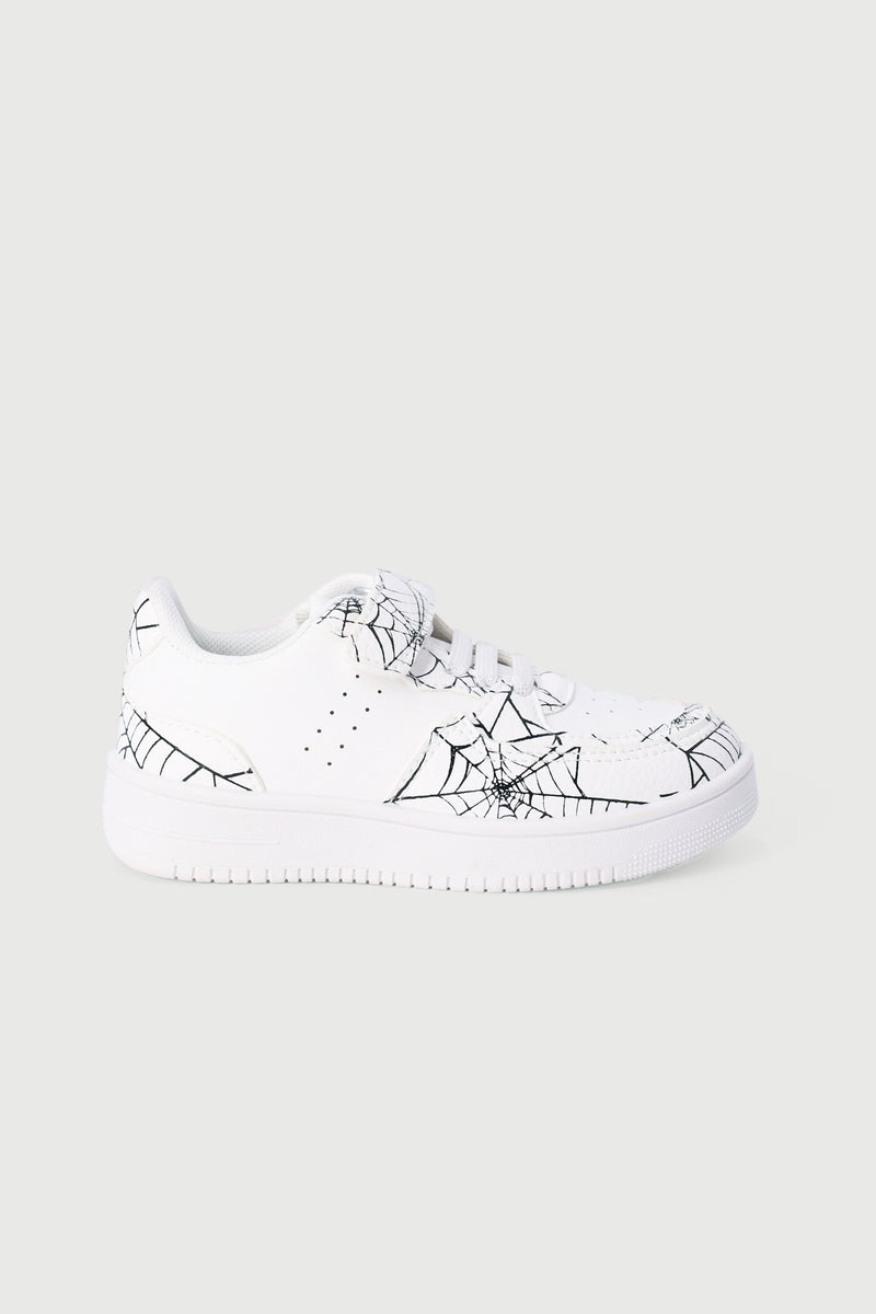 Pre-Boys Web Print Court Sneaker - White/Black