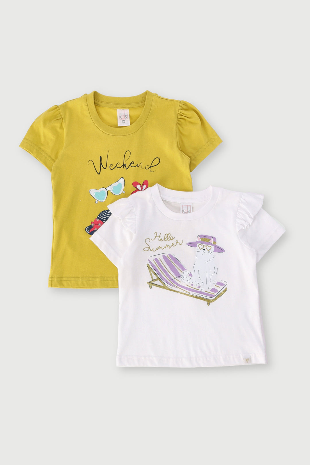 Pre-Girls 2 Pack Printed Tee - White/Yellow