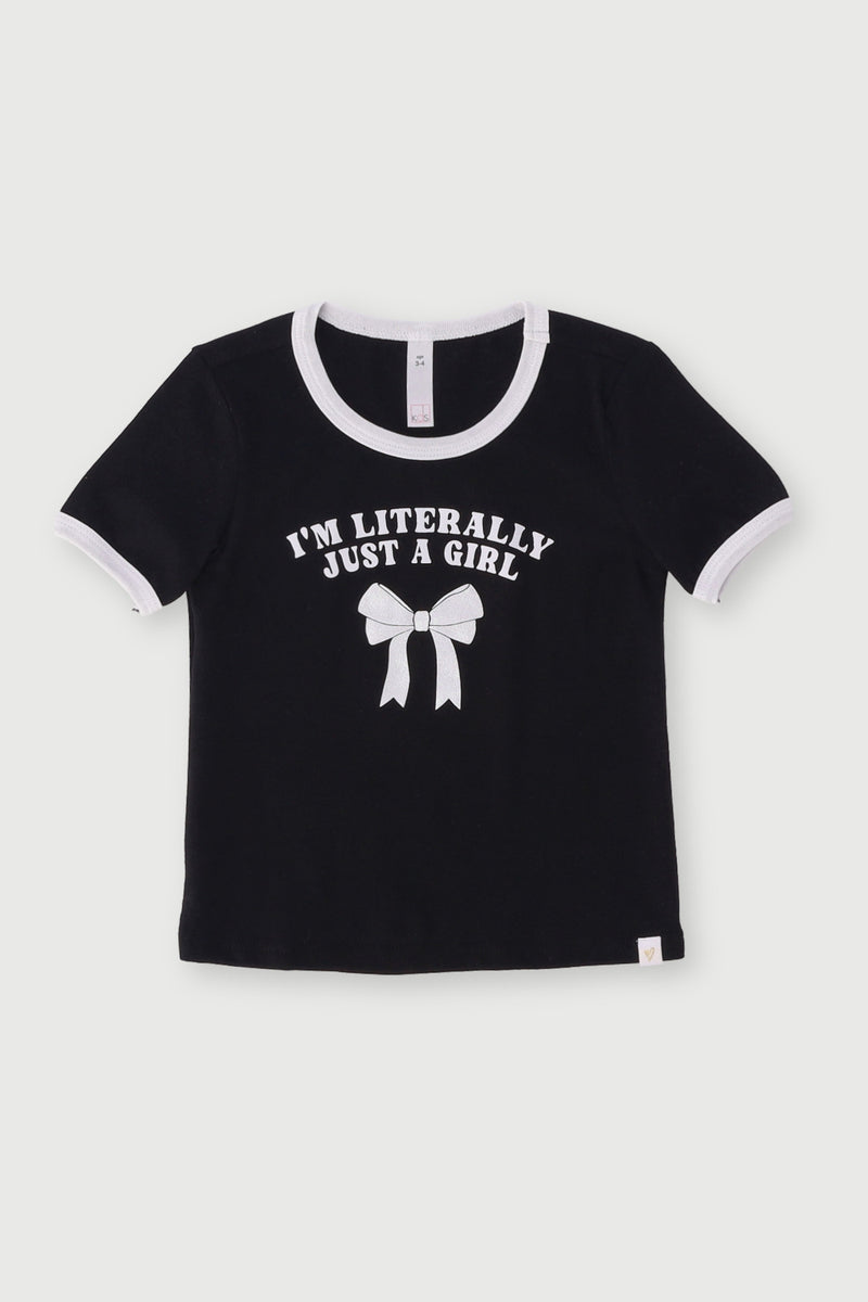 Pre-Girls Just A Girl Print Tee - Black