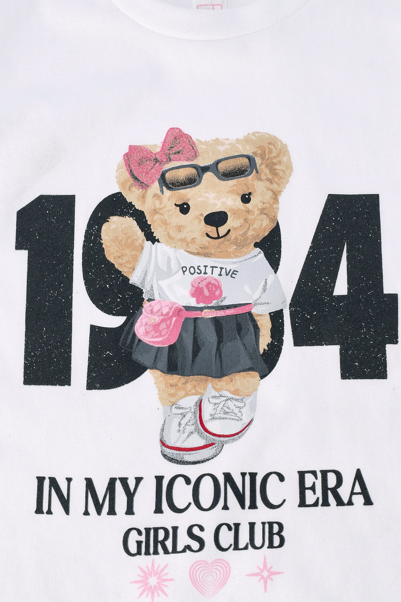 Pre-Girls 1984 Teddy Print Tee - White