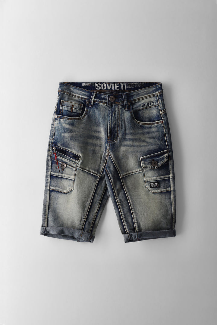 Boys Tea Stain Butler Cargo Denim Short - Blue