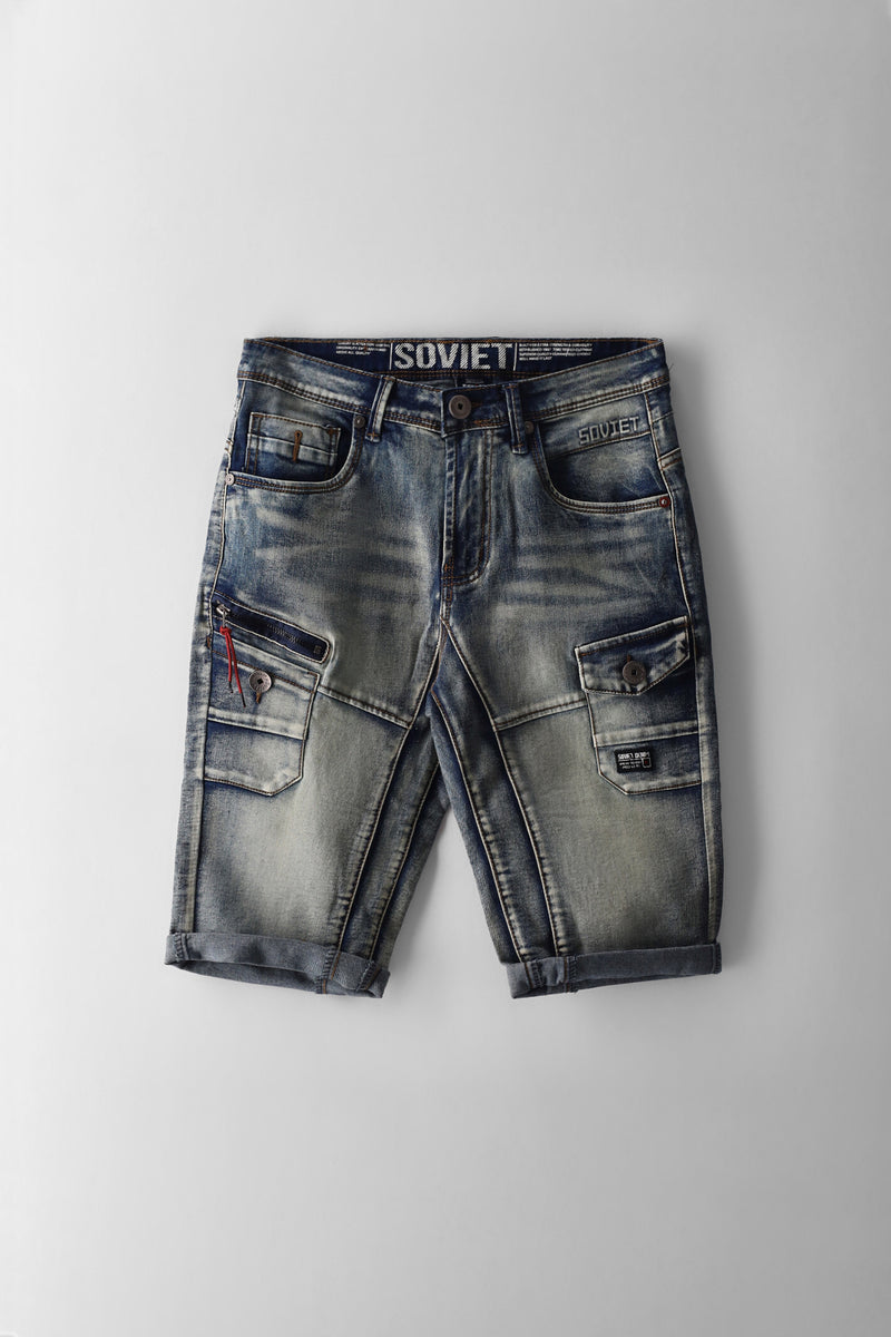 Boys Tea Stain Butler Cargo Denim Short - Blue