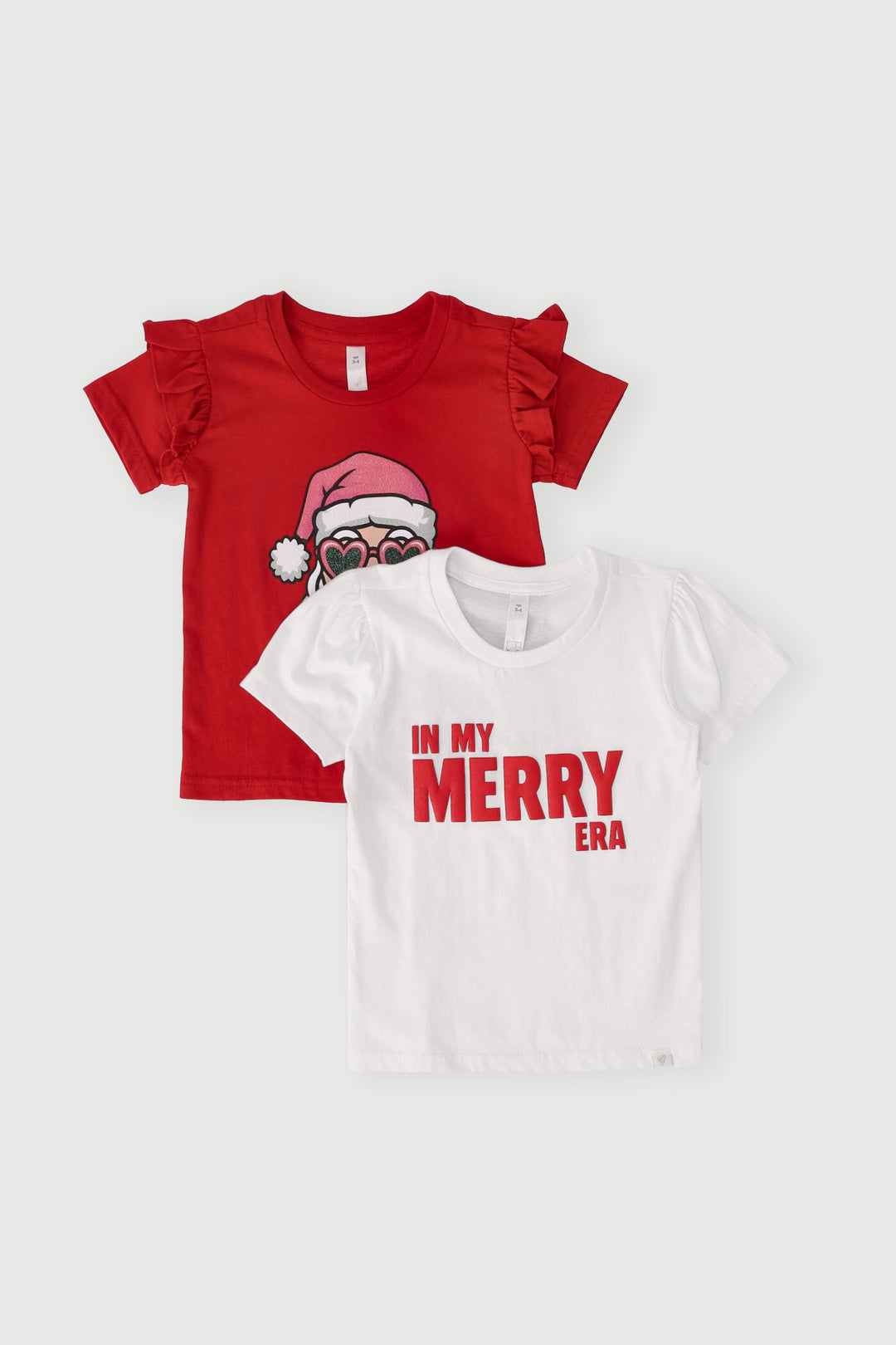 Pre-Girls 2 Pack Merry Printed Tees - White/Red
