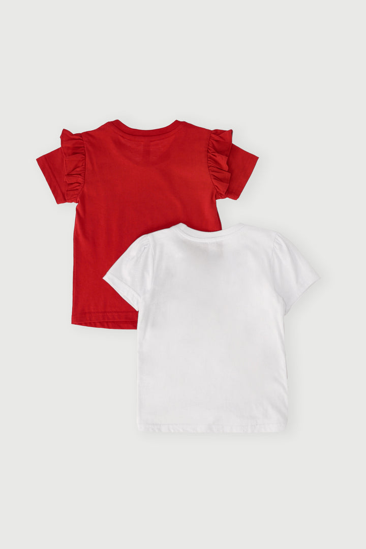 Pre-Girls 2 Pack Merry Printed Tees - White/Red