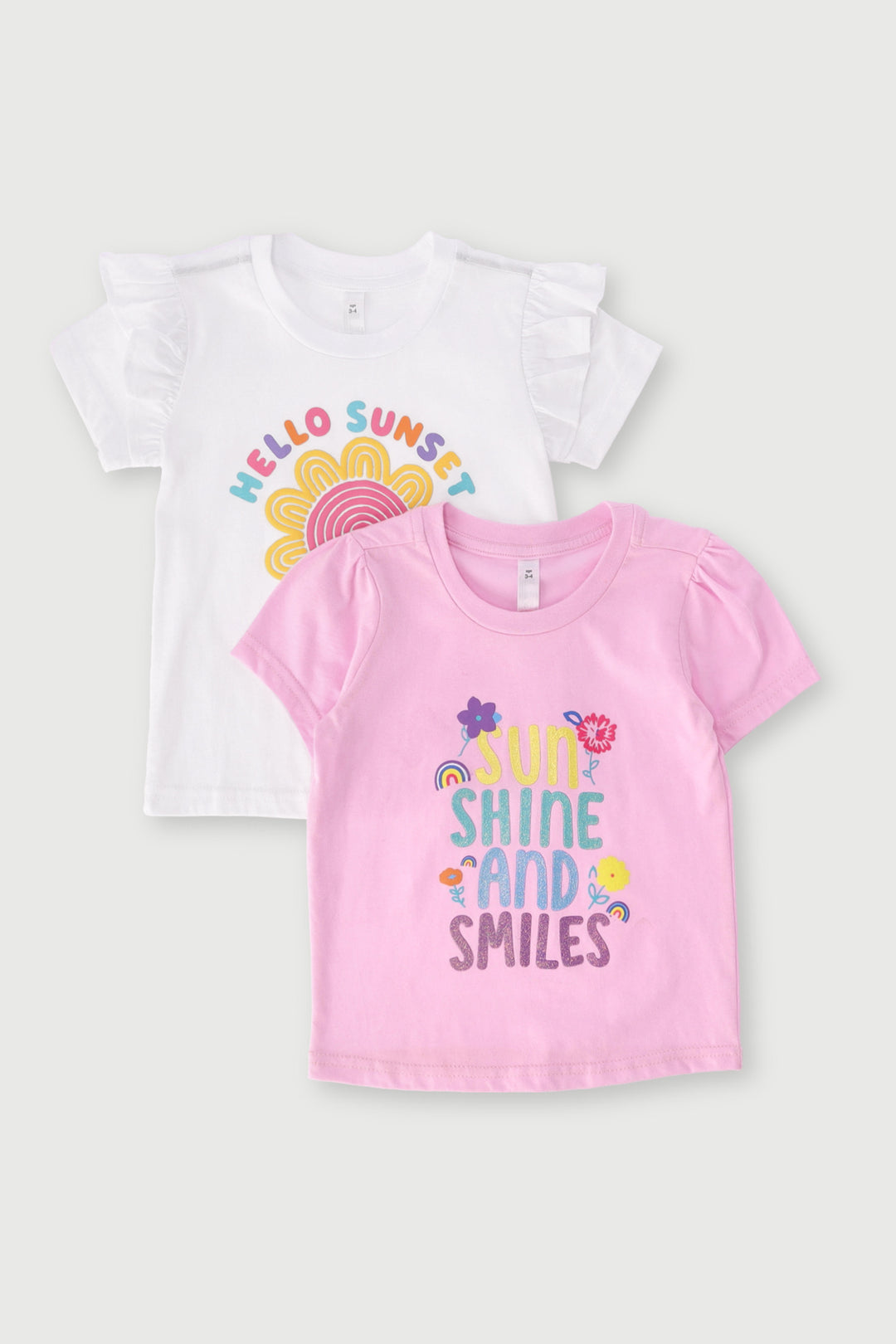 Pre-Girls 2 Pack Sunset Print Tees - White/Pink