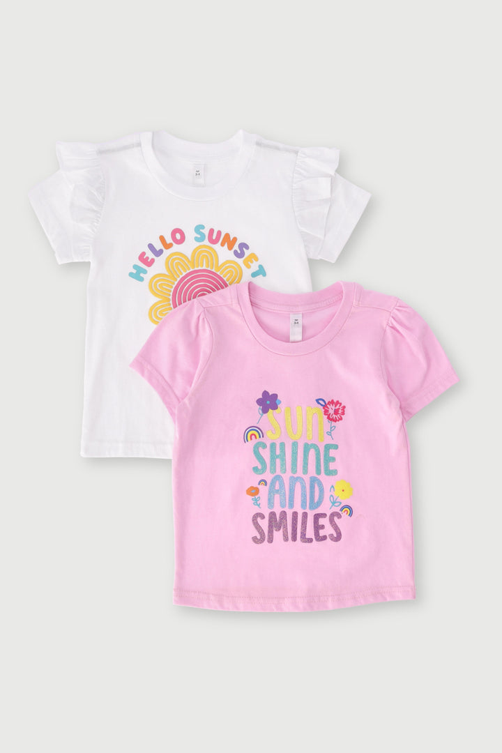 Pre-Girls 2 Pack Sunset Print Tees - White/Pink