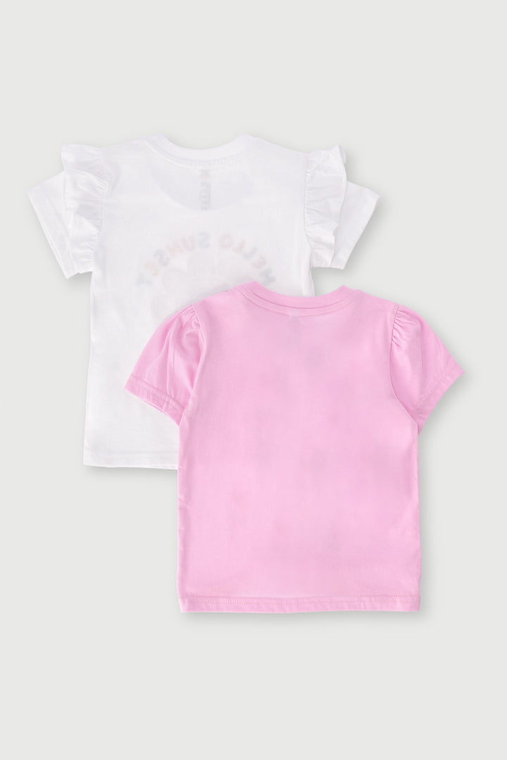 Pre-Girls 2 Pack Sunset Print Tees - White/Pink