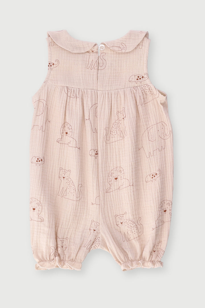 Keedo Baby Girls Collared Woven Romper - Dusty Pink