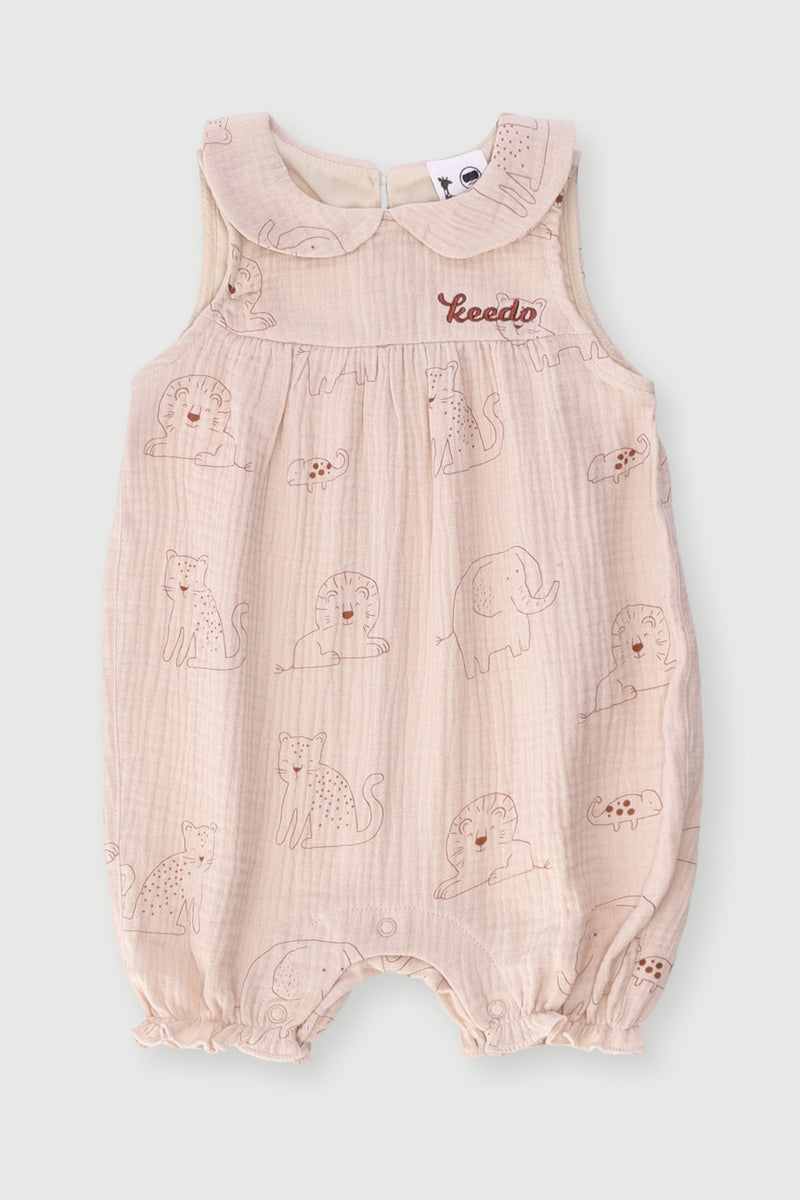Keedo Baby Girls Collared Woven Romper - Dusty Pink