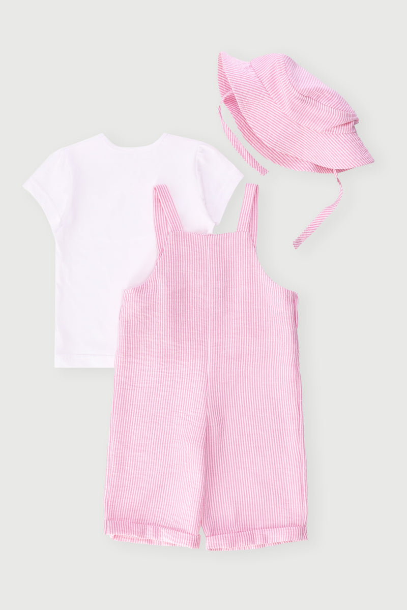 Baby Girls Printed Dungaree & Tee Set - Pastel Pink