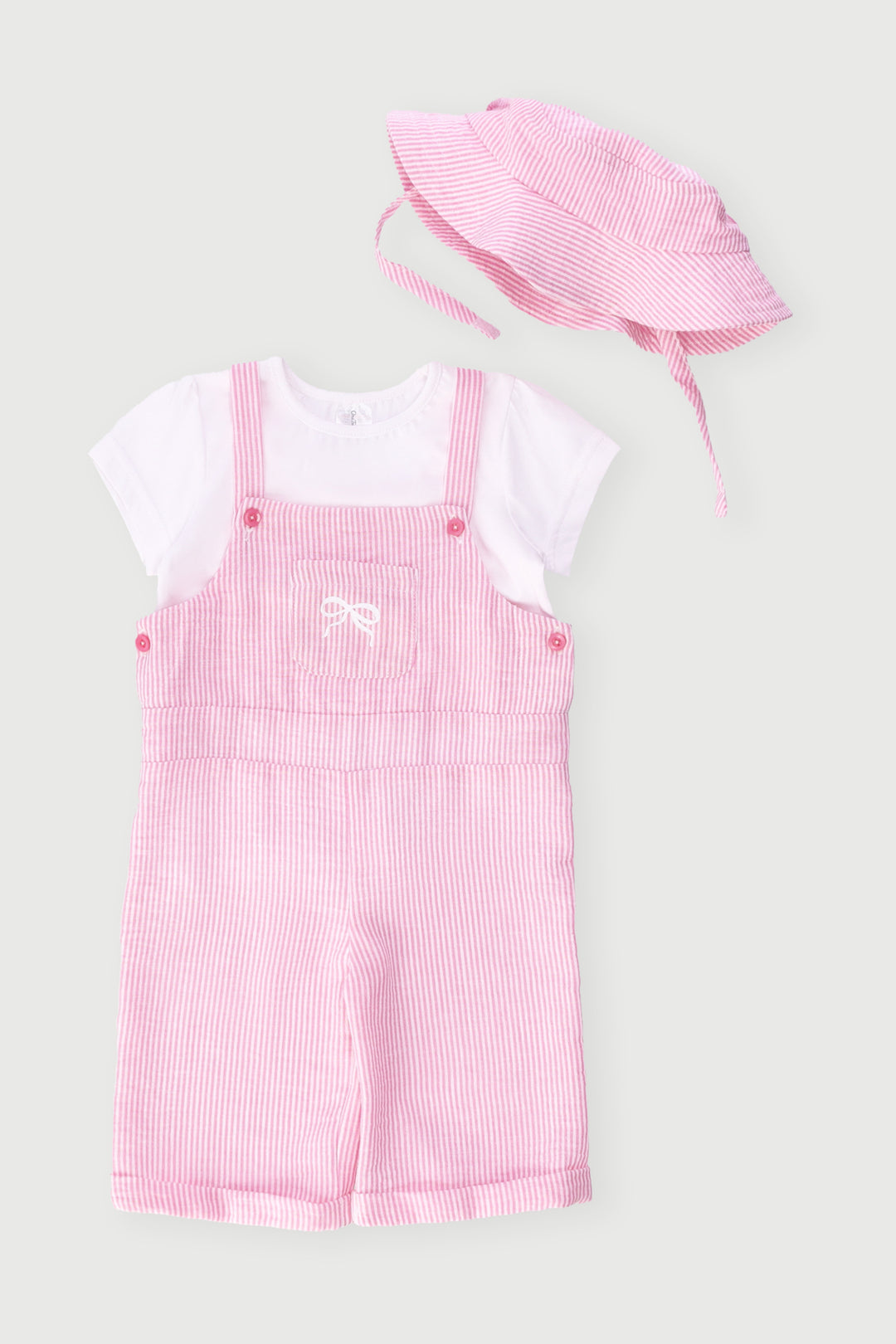 Baby Girls Printed Dungaree & Tee Set - Pastel Pink