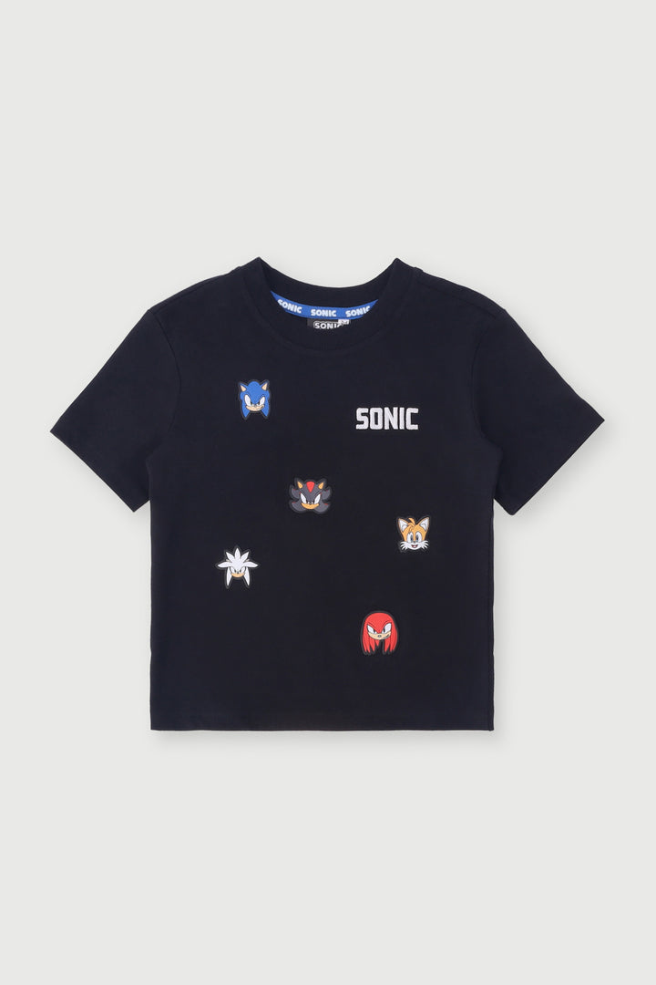 Pre-Boys Sonic Oversized Patches Tee - Black