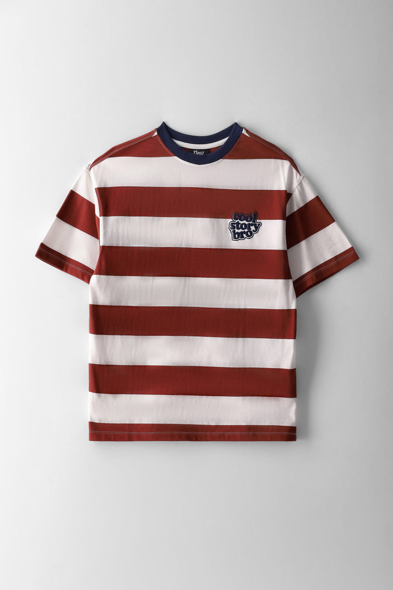 Boys Stripe Oversized T-Shirt - Rust/White