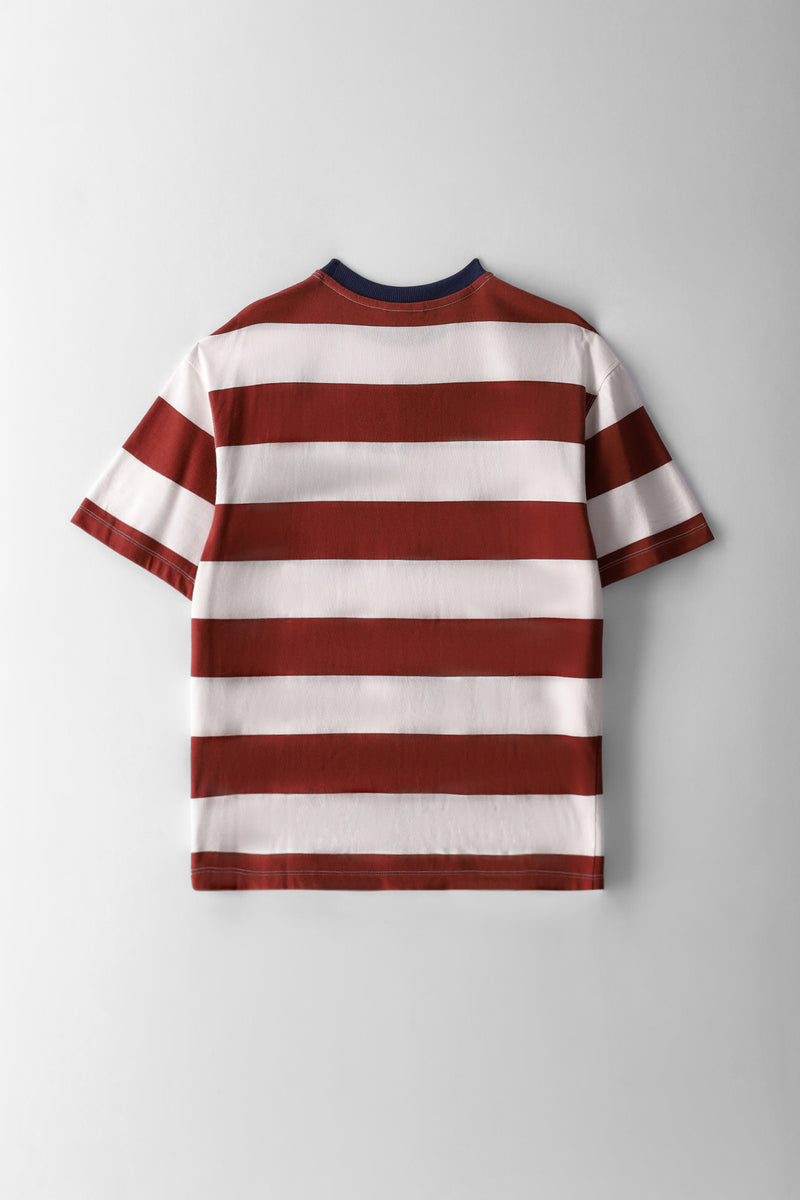 Boys Stripe Oversized T-Shirt - Rust/White