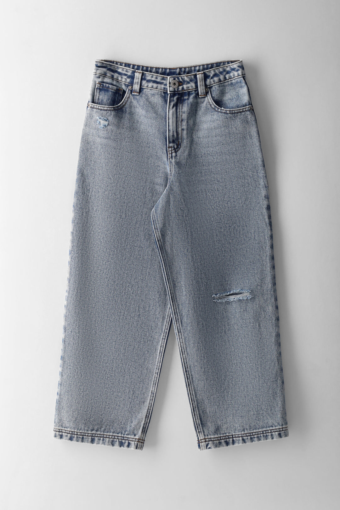 Boys Tinted Acid Wash Abraised Baggy Jean - Blue