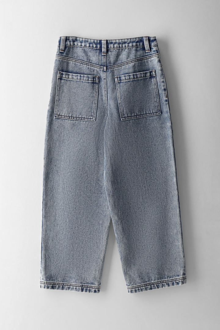 Boys Tinted Acid Wash Abraised Baggy Jean - Blue
