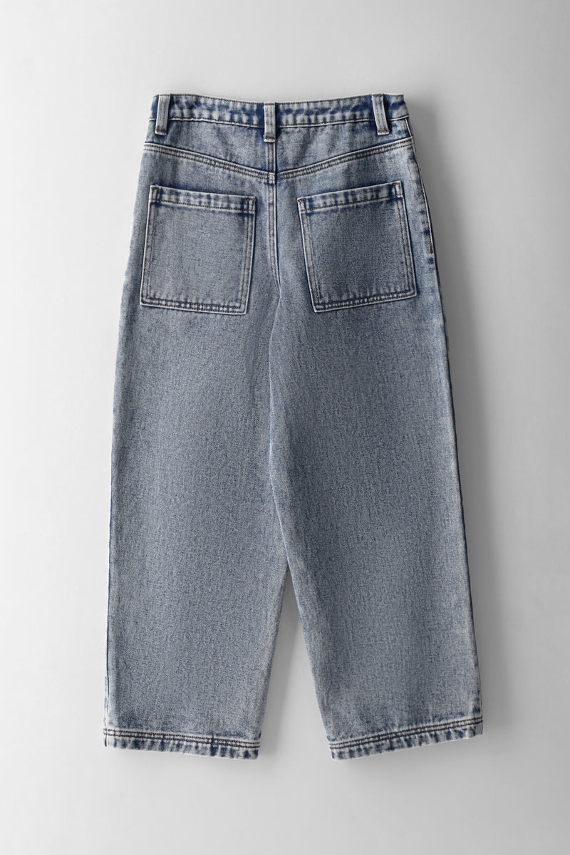 Boys Tinted Acid Wash Abraised Baggy Jean - Blue