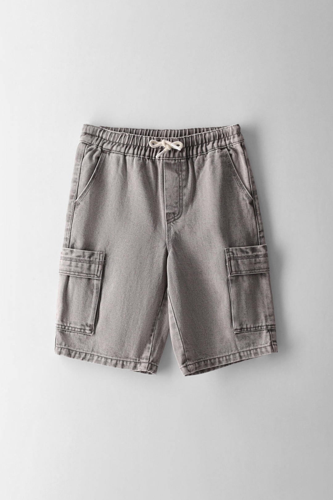 Boys Acid Wash Cargo Denim Short - Grey