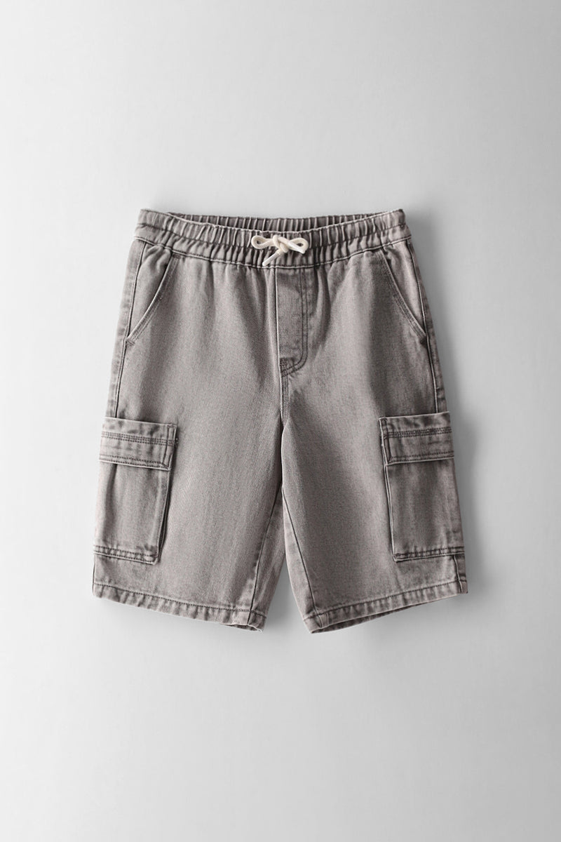 Boys Acid Wash Cargo Denim Short - Grey