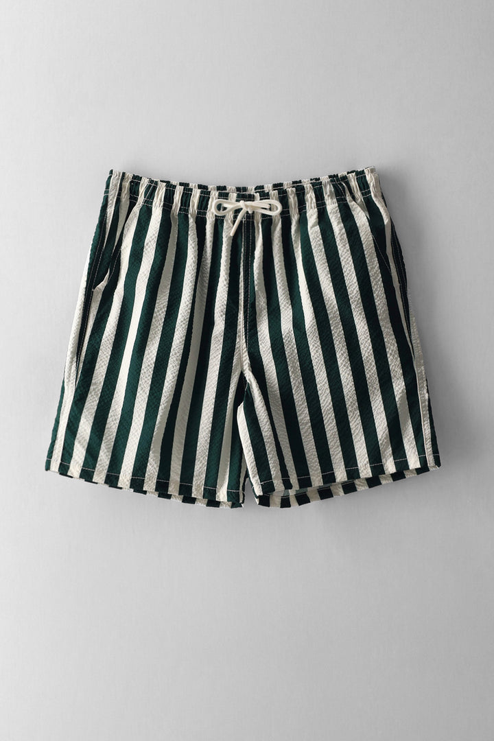 Boys Stripe Textured Swim Short - Green/White