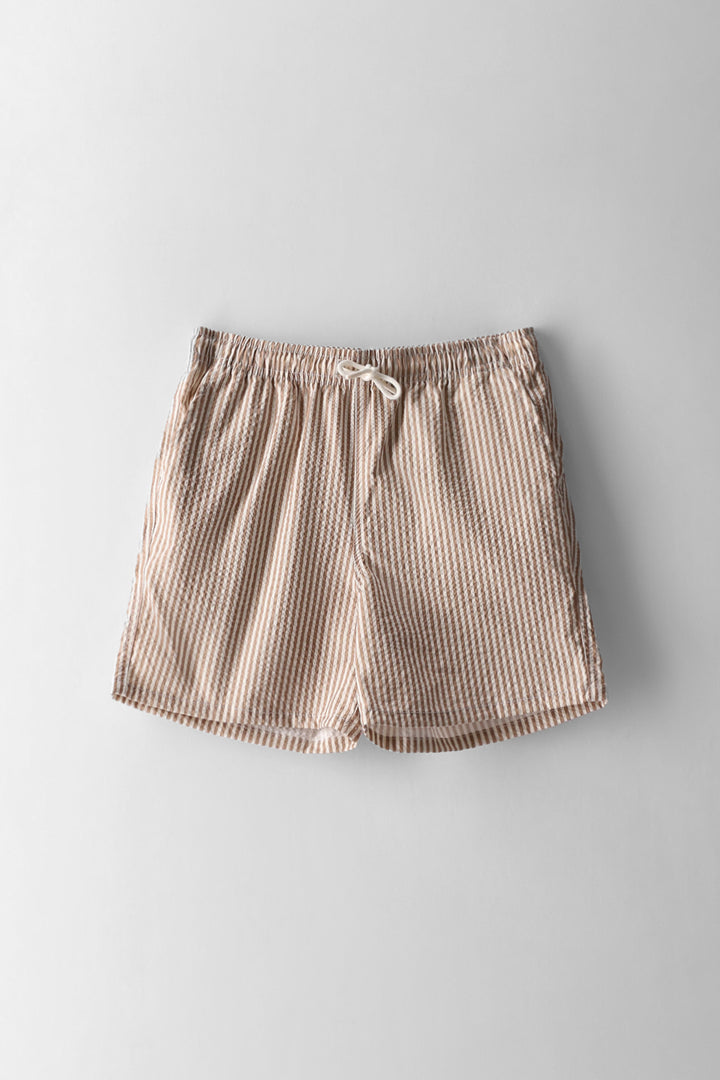Boys Stripe Textured Swim Short - Stone/White