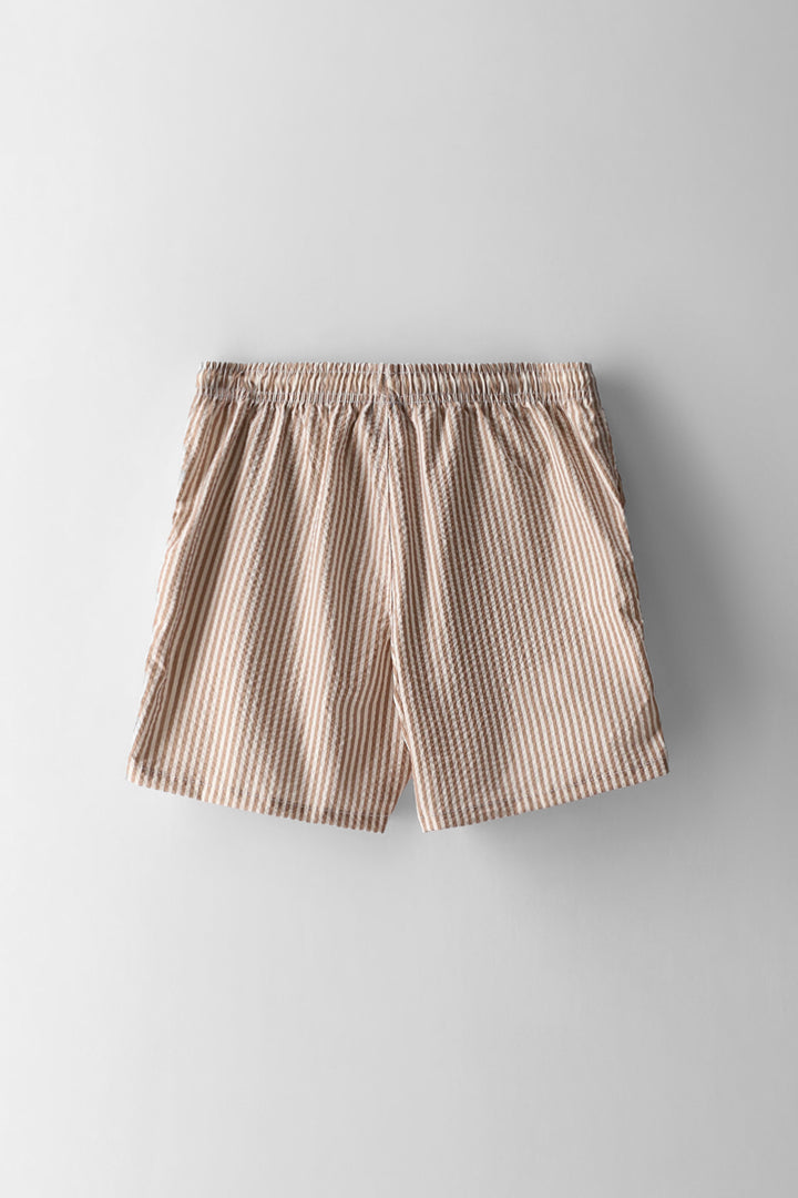 Boys Stripe Textured Swim Short - Stone/White