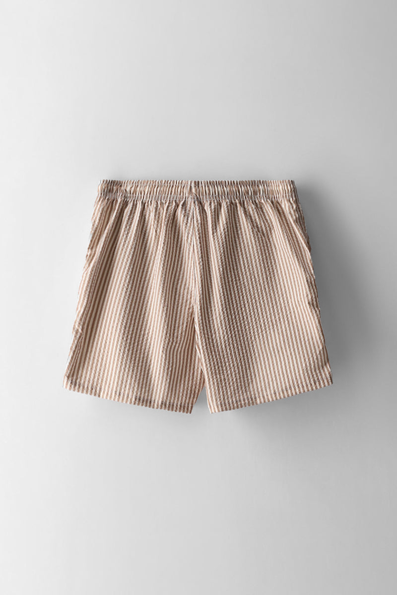 Boys Stripe Textured Swim Short - Stone/White