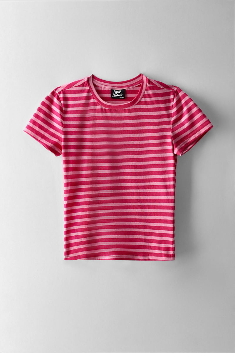 Girls Fitted 2 Tone Stripe Tee - Pink