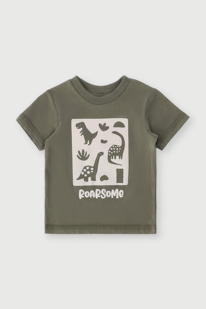Baby Boys Short Sleeve Dino Tee - Fatigue/Cream