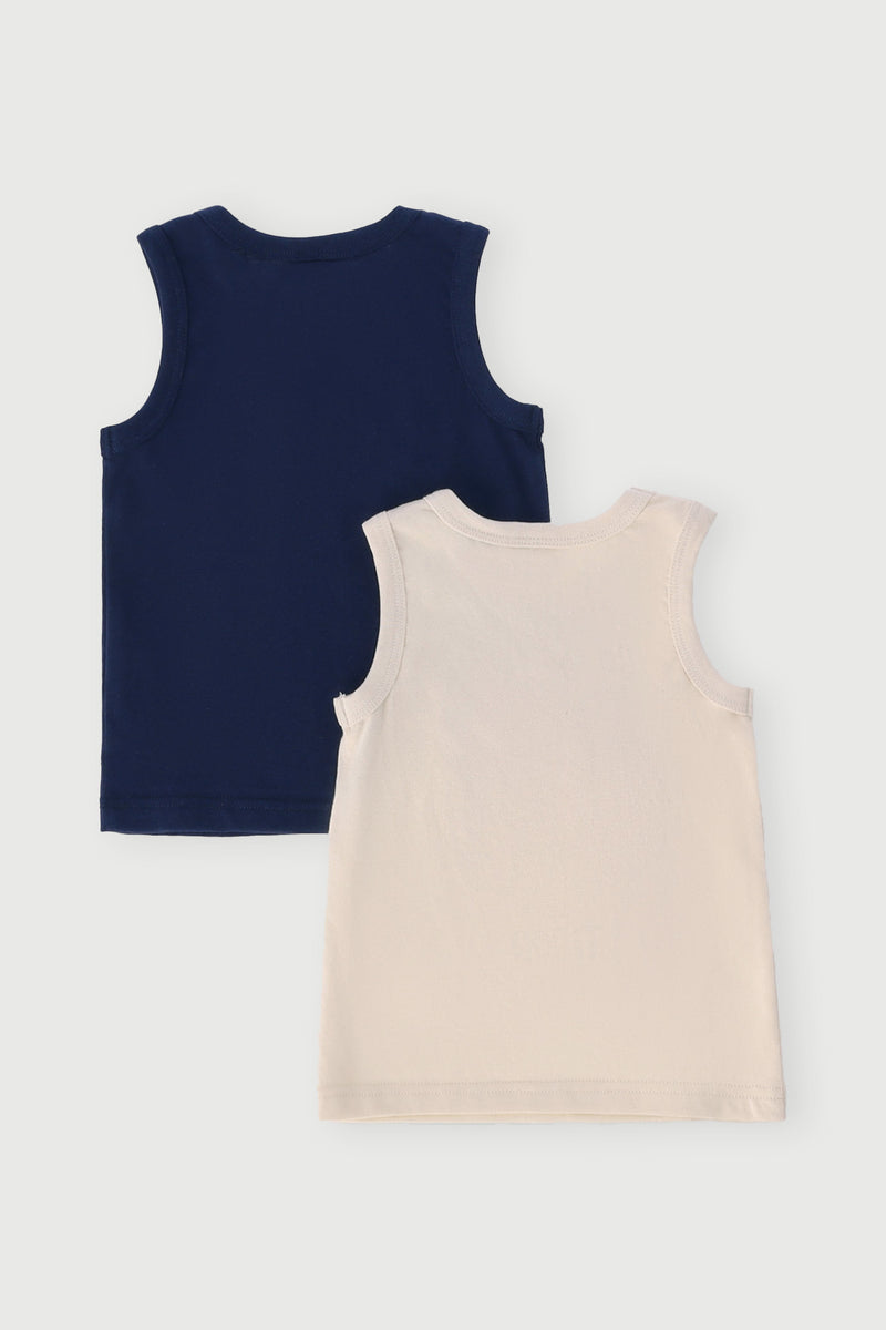 Baby Boys 2 Pack 3D Tiger Printed Vest - Cream/Green