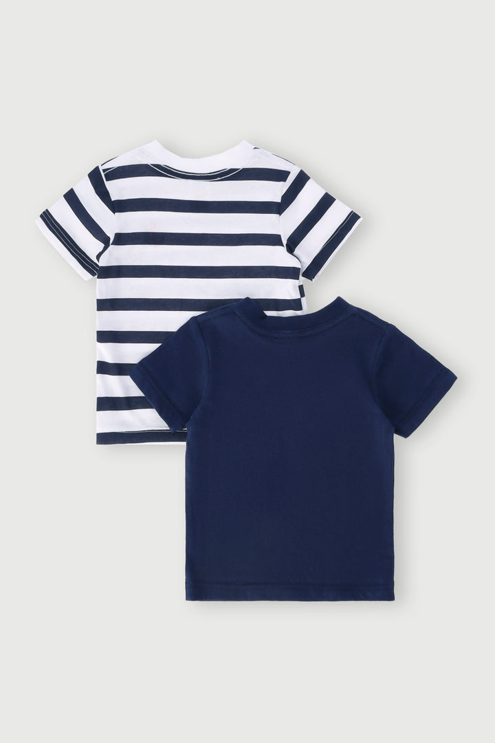 Baby Boys 2 Pack Stripe & Pocket Tee - Navy/White