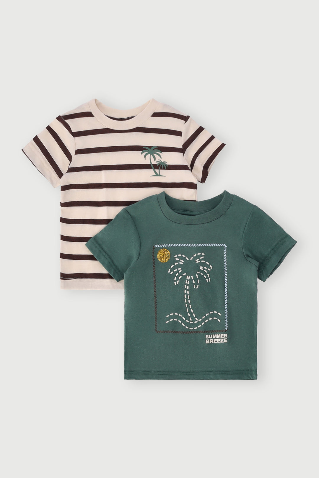 Baby Boys 2 Pack Palm & Stripe Tee - Forest Green