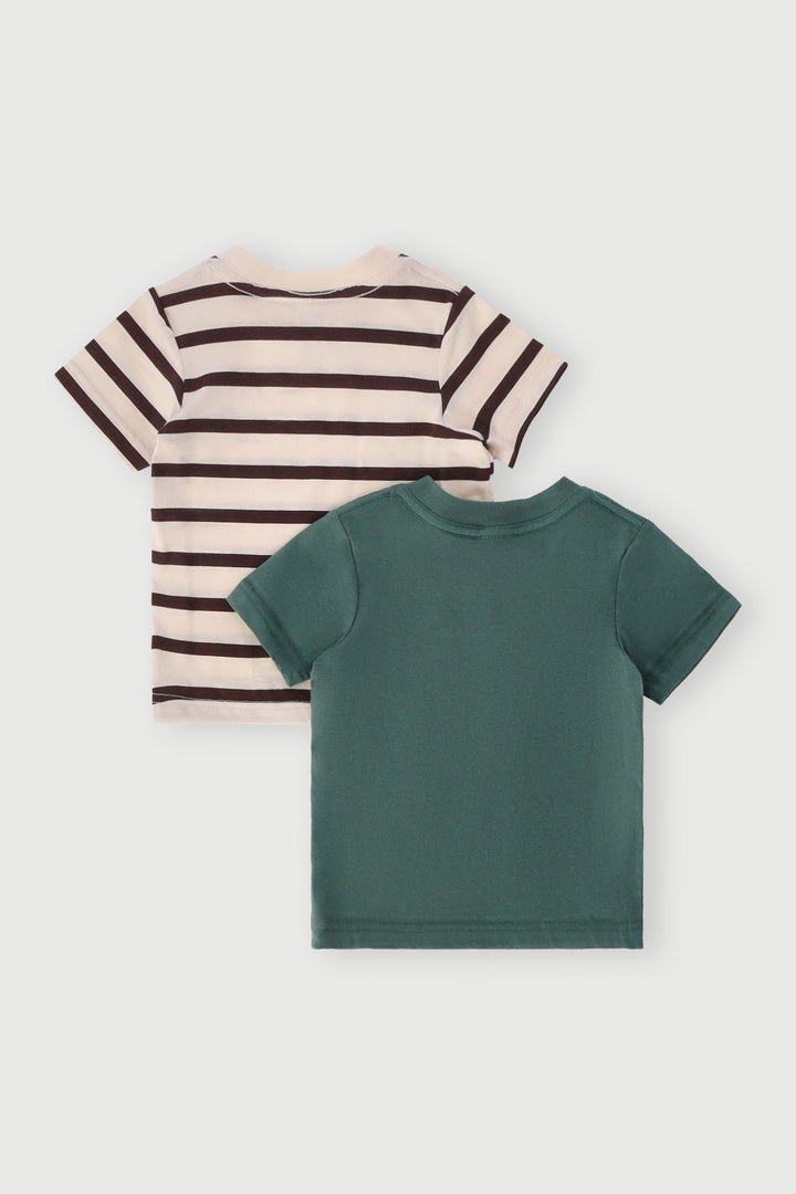 Baby Boys 2 Pack Palm & Stripe Tee - Forest Green