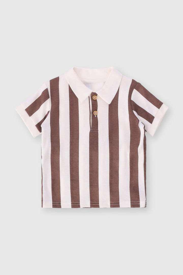 Baby Boys Short Sleeve Stripe Golfer - Brown