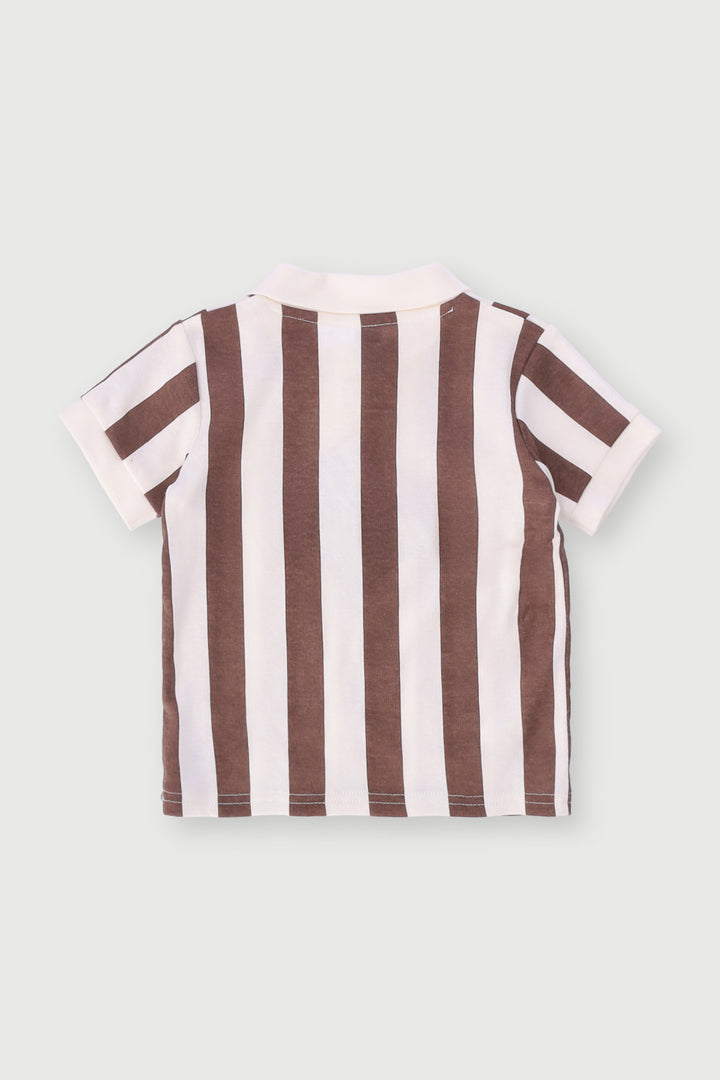 Baby Boys Short Sleeve Stripe Golfer - Brown