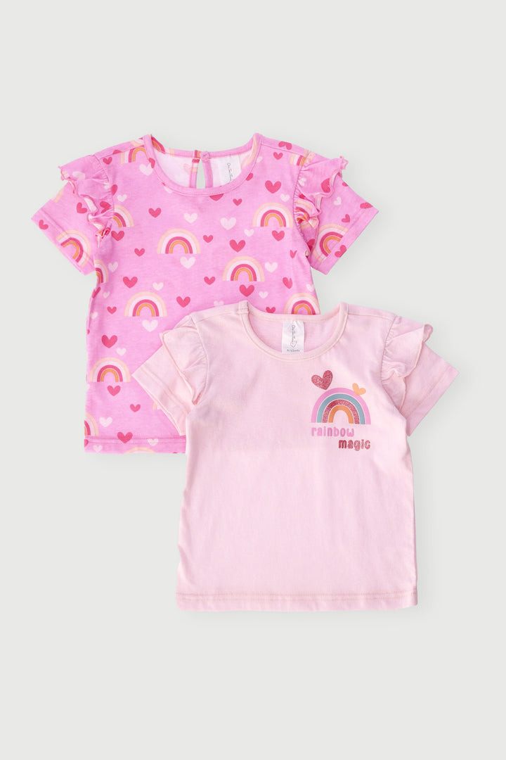 Baby Girls 2 Pack Rainbow Tees - Pink