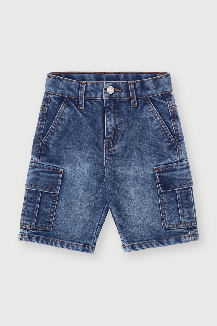 Pre-Boys Stretch Cargo Denim Short - Dark Blue